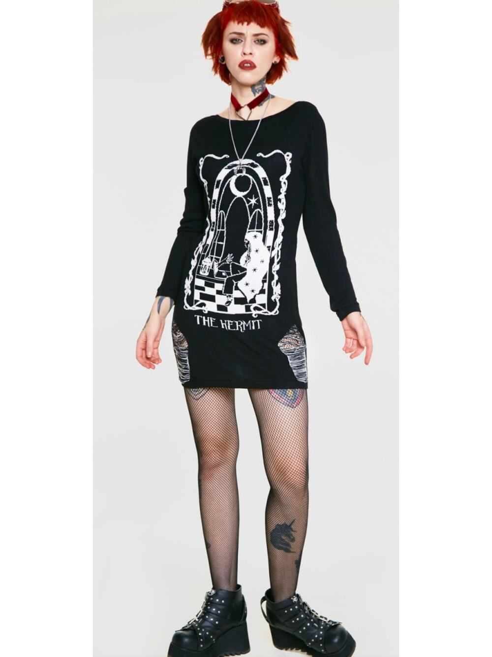 Jawbreaker On My Own Ripped Sweater Hermit Dress Womens Small Size 4 New Black